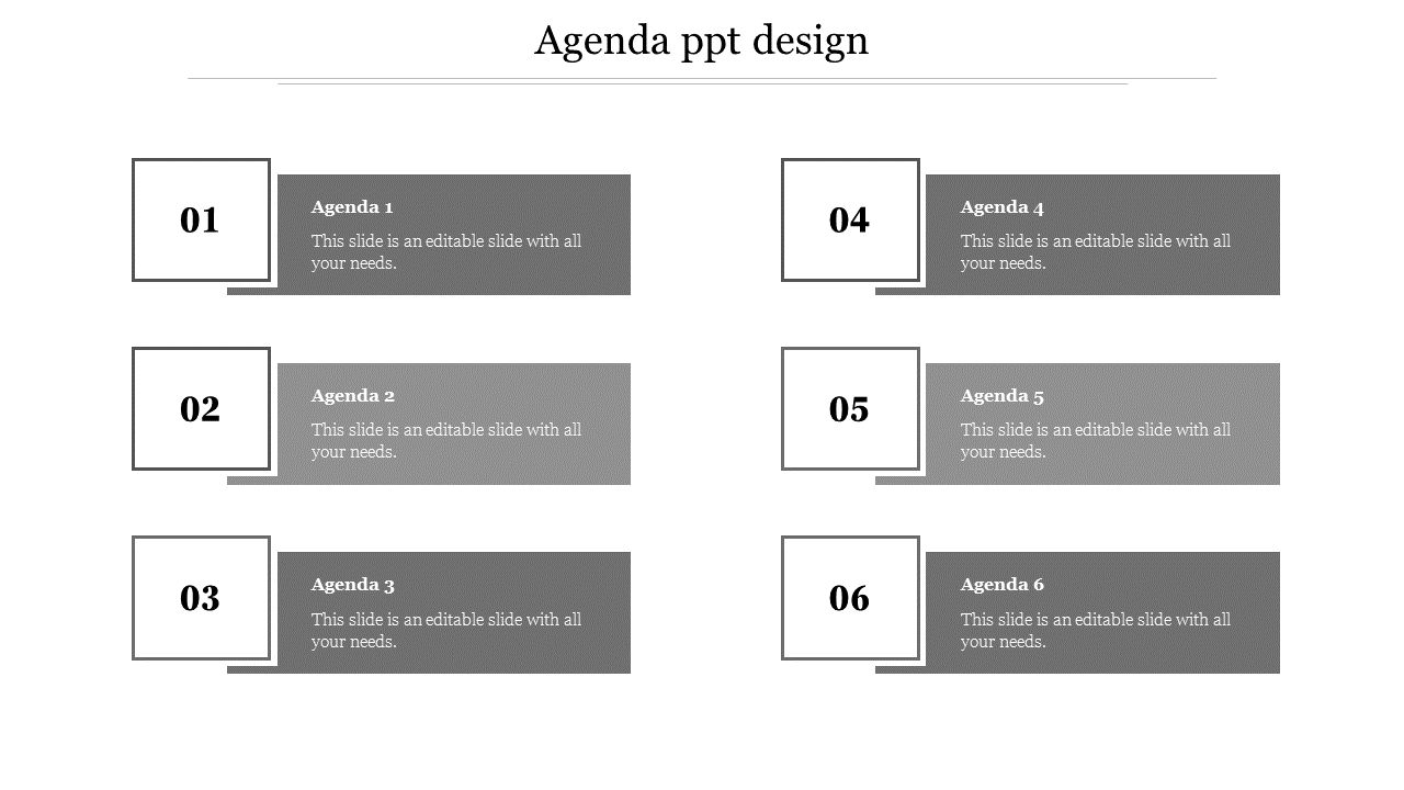 Free - Attractive Editable Agenda PPT Design For Presentation